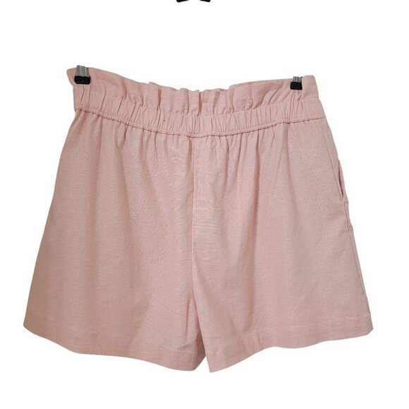 Express Size M Peachy Pink High Rise Linen Blend Paper Bag Shorts, NEW w/Tag - Picture 2 of 9